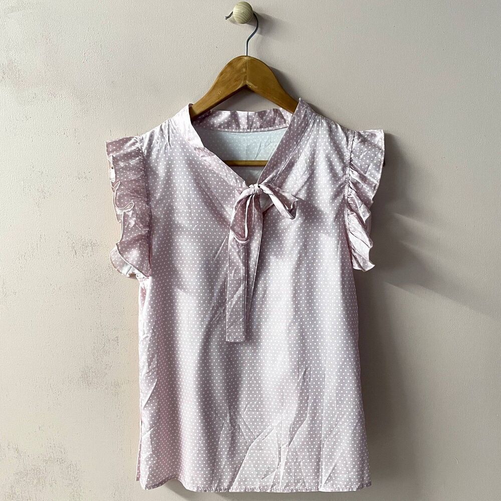 Light Pink & White Polka Dot LightWeight Blouse Size S EUC